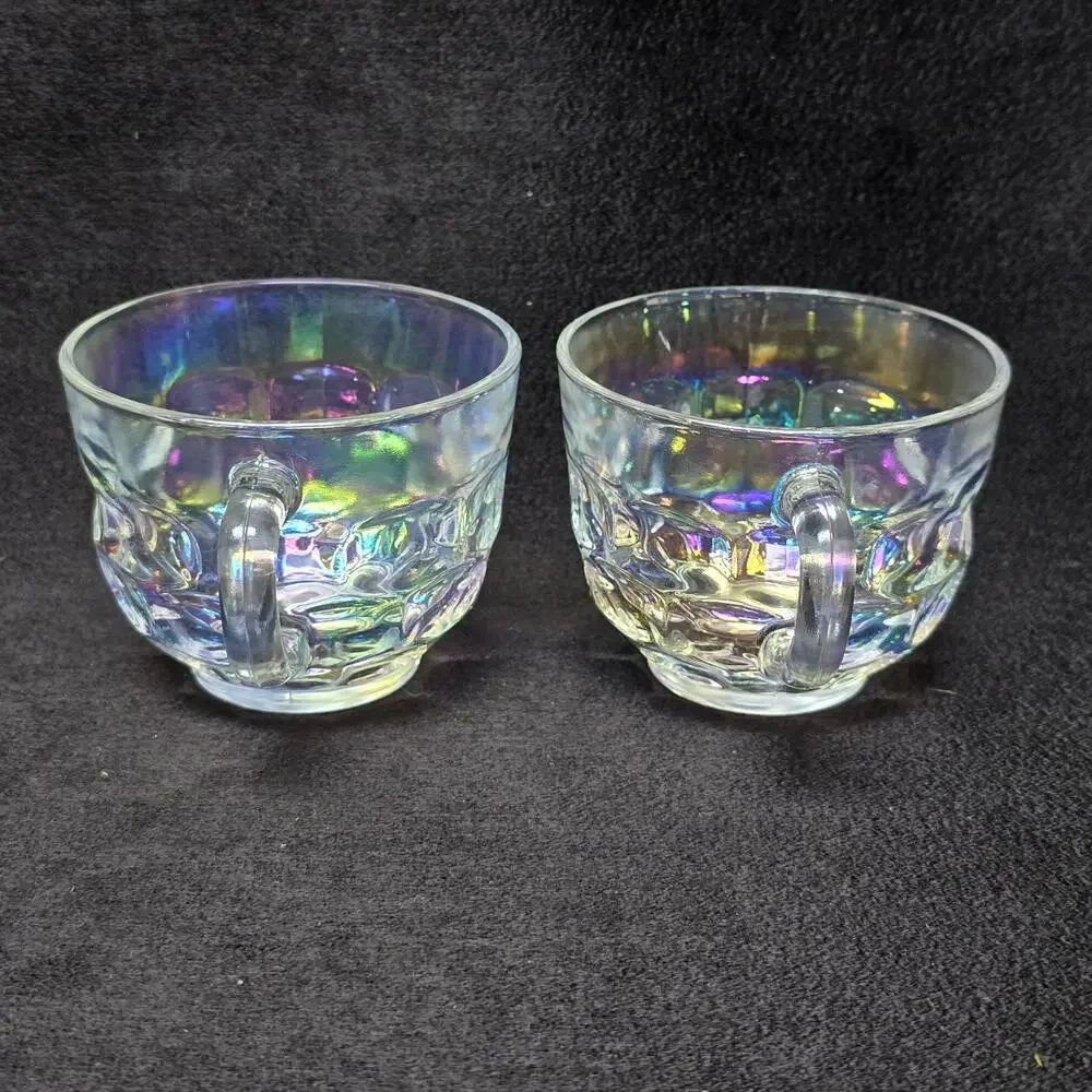 Vintage Federal Glass Iridescent Rainbow Glass Punch Teacups Pair of 2